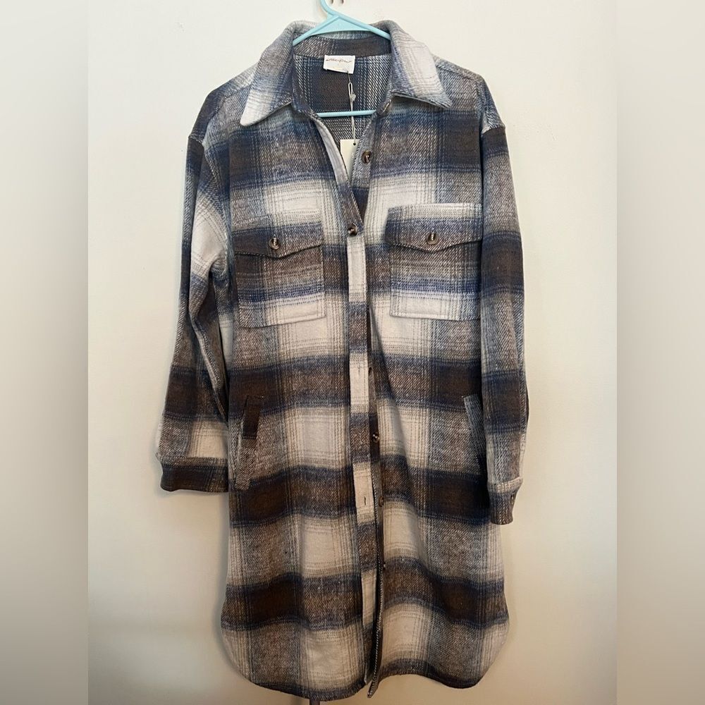 Plaid Women's Shacket in Blue and Brown